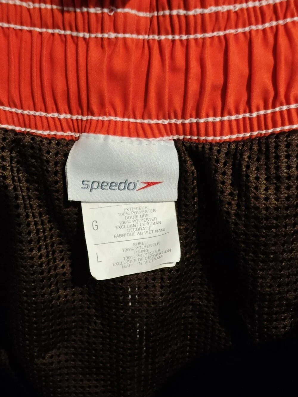 Speedo Men's Brown Swim Shorts with Light Blue Side Panels Drawstring Size L